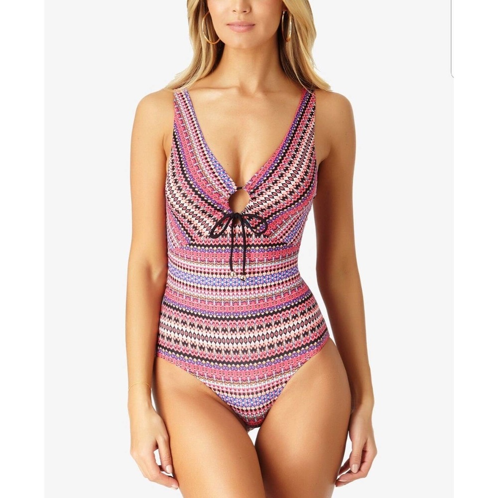 Anne Cole Stevie Striped Cutout One Piece Swimsuit size 8